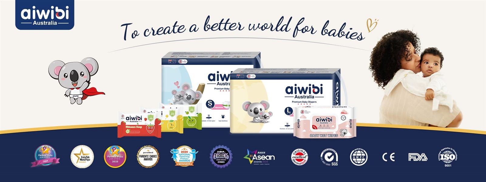 AIWIBI Australia diapers, wet wipes and honors and certifications